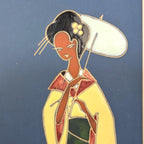 Arno Kiechle Enamel Wall Plaque Geisha Kimono Swallows, West Germany, 1950s Ceramic Art