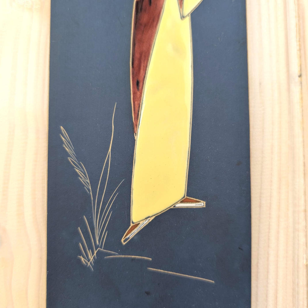 Arno Kiechle Enamel Wall Plaque Geisha Kimono Swallows, West Germany, 1950s Ceramic Art
