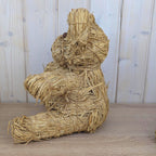 Handmade Raffia Straw Teddy Bear, Natural Folk Art Bear Figurine, Boho Home Decor, 1980s, Choose Size