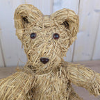 Handmade Raffia Straw Teddy Bear, Natural Folk Art Bear Figurine, Boho Home Decor, 1980s, Choose Size
