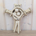 Handmade Ceramic Crucifix INRI, Jesus Embracing Follower, Priest-Made Folk Religious Art, Vintage Wall Cross, 1970s Studio Ceramic