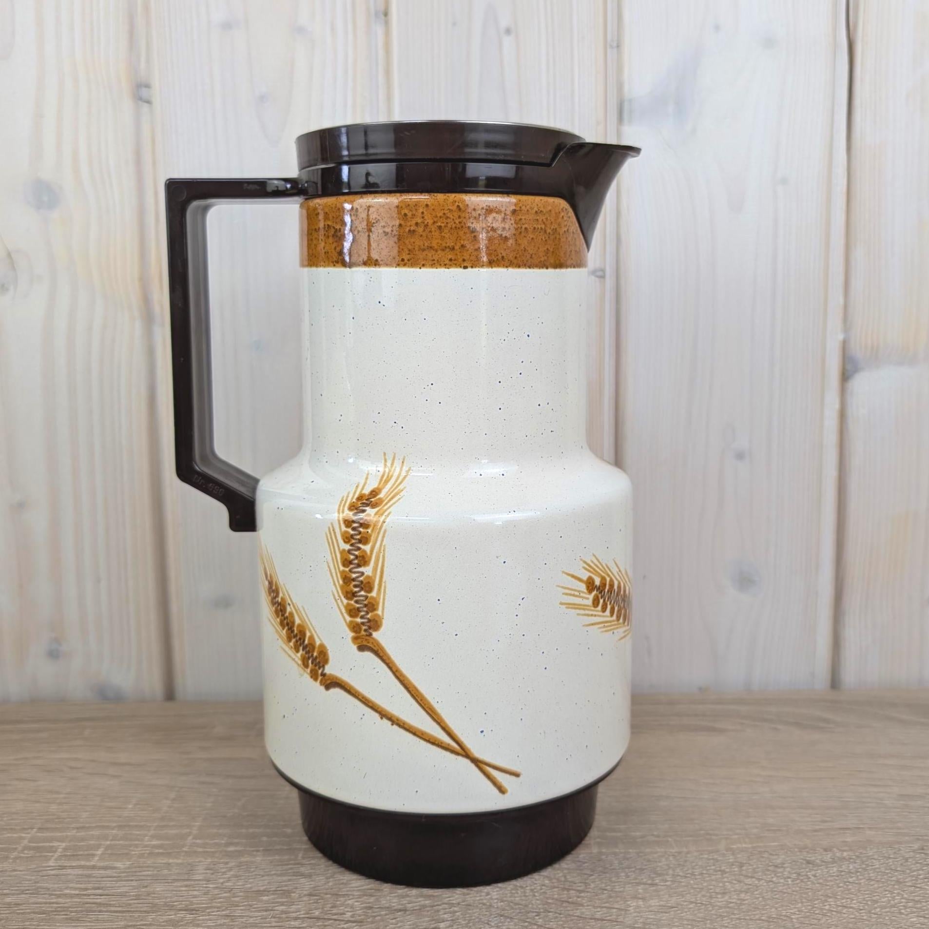 West German Ceramic Thermos Jug, Cornflower Wheat Decor, 1970s, Vintage Vacuum Flask, Retro Kitchen