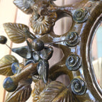 Ceramic wall mirror, tree of life style, flowers and leaves, brown glaze, handmade, mid century, 1960s