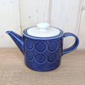 Teapot, Kahla Duett, cobalt blue porcelain, circle relief, white lid, VEB Kahla GDR, 1960s 1970s
