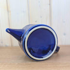 Teapot, Kahla Duett, cobalt blue porcelain, circle relief, white lid, VEB Kahla GDR, 1960s 1970s