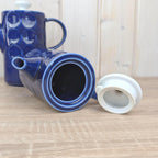 Coffee pot and Tea pot set, Kahla Duett, cobalt blue porcelain, circle relief, GDR East Germany, 1960s 1970s