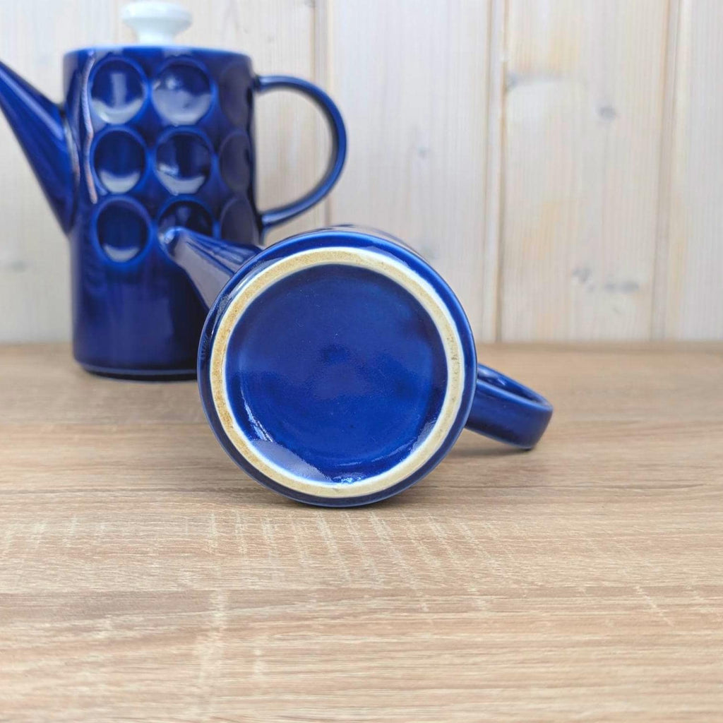 Coffee pot and Tea pot set, Kahla Duett, cobalt blue porcelain, circle relief, GDR East Germany, 1960s 1970s
