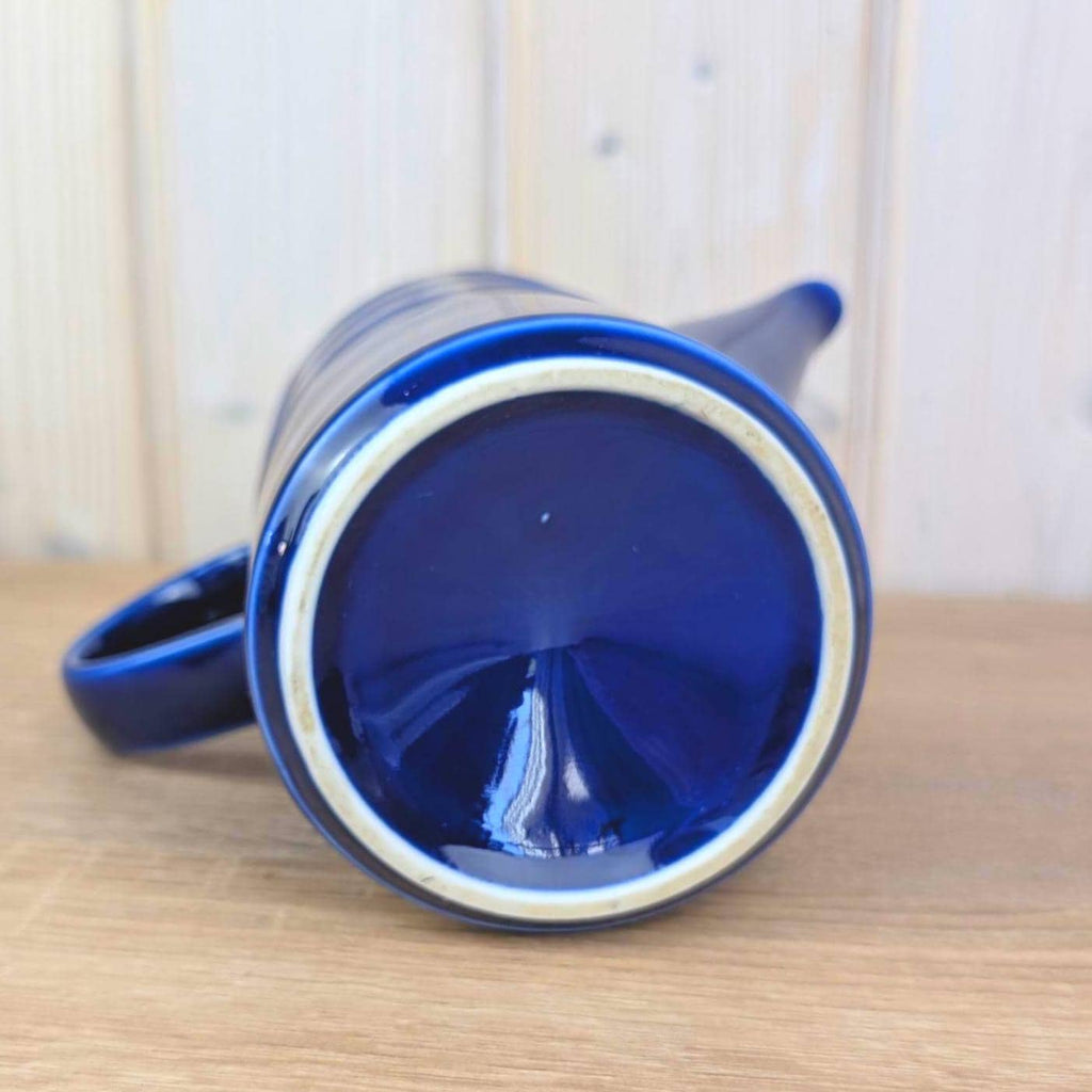 Coffee pot and Tea pot set, Kahla Duett, cobalt blue porcelain, circle relief, GDR East Germany, 1960s 1970s