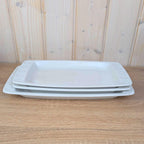 Serving Platters set of 3, Kahla Duett  white porcelain, circle relief, GDR East Germany, 1960s 1970s