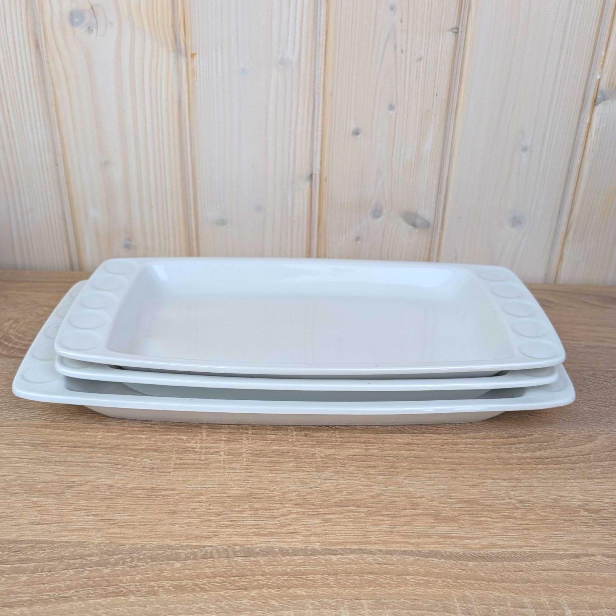 Serving Platters set of 3, Kahla Duett  white porcelain, circle relief, GDR East Germany, 1960s 1970s