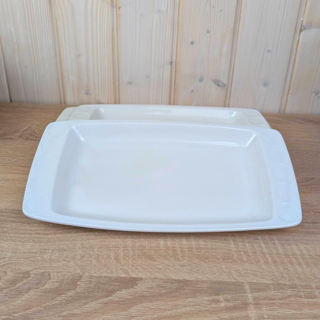 Serving Platters set of 3, Kahla Duett  white porcelain, circle relief, GDR East Germany, 1960s 1970s