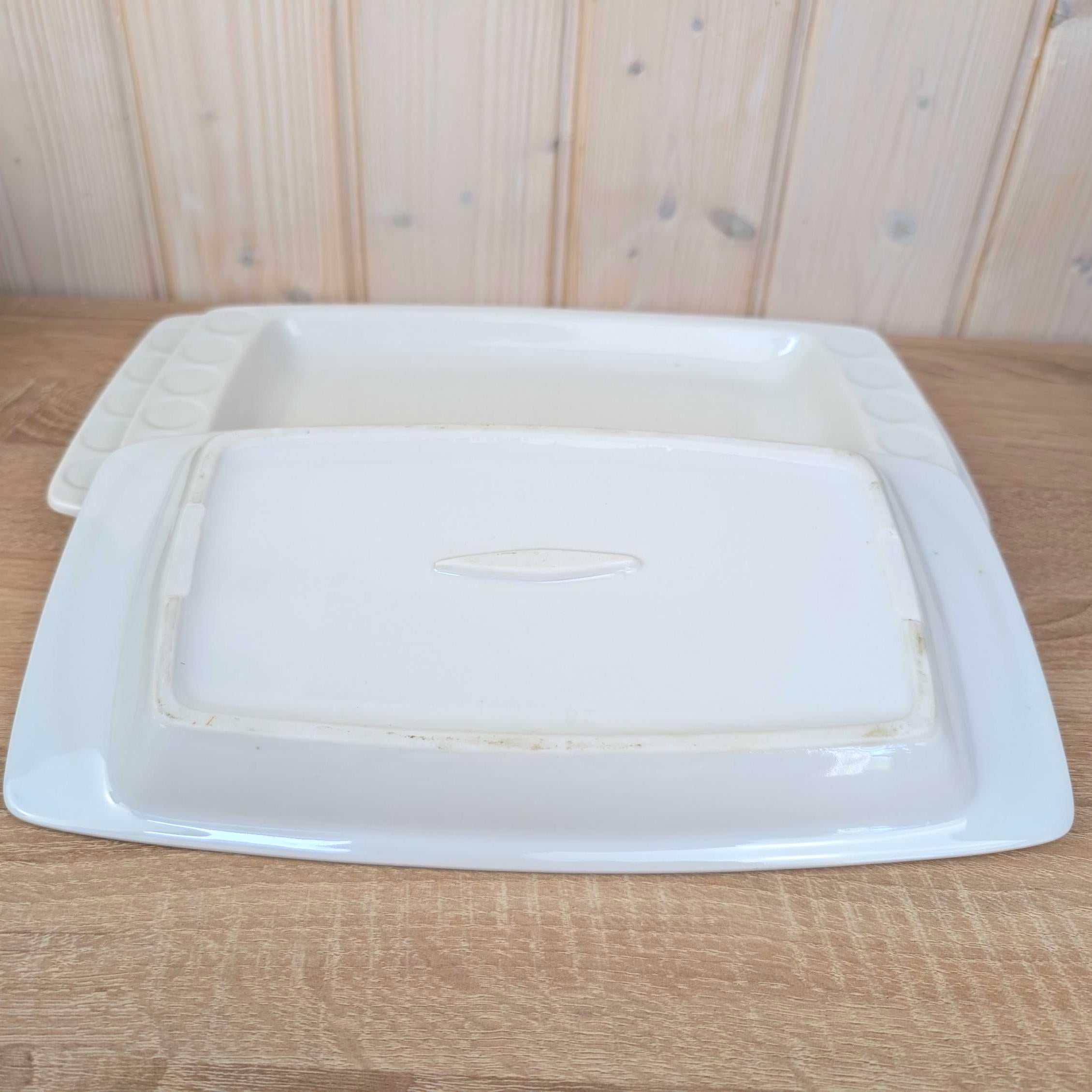 Serving Platters set of 3, Kahla Duett  white porcelain, circle relief, GDR East Germany, 1960s 1970s
