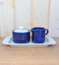 Sugar bowl, Creamer and Tray Set, Kahla Duett, cobalt blue porcelain, GDR East Germany, 1960s 1970s