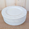 Breakfast Plates set of 8, Kahla Duett, white porcelain, circle relief rim, GDR East Germany, 1960s 1970s