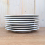 Breakfast Plates set of 8, Kahla Duett, white porcelain, circle relief rim, GDR East Germany, 1960s 1970s
