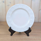 Breakfast Plates set of 8, Kahla Duett, white porcelain, circle relief rim, GDR East Germany, 1960s 1970s