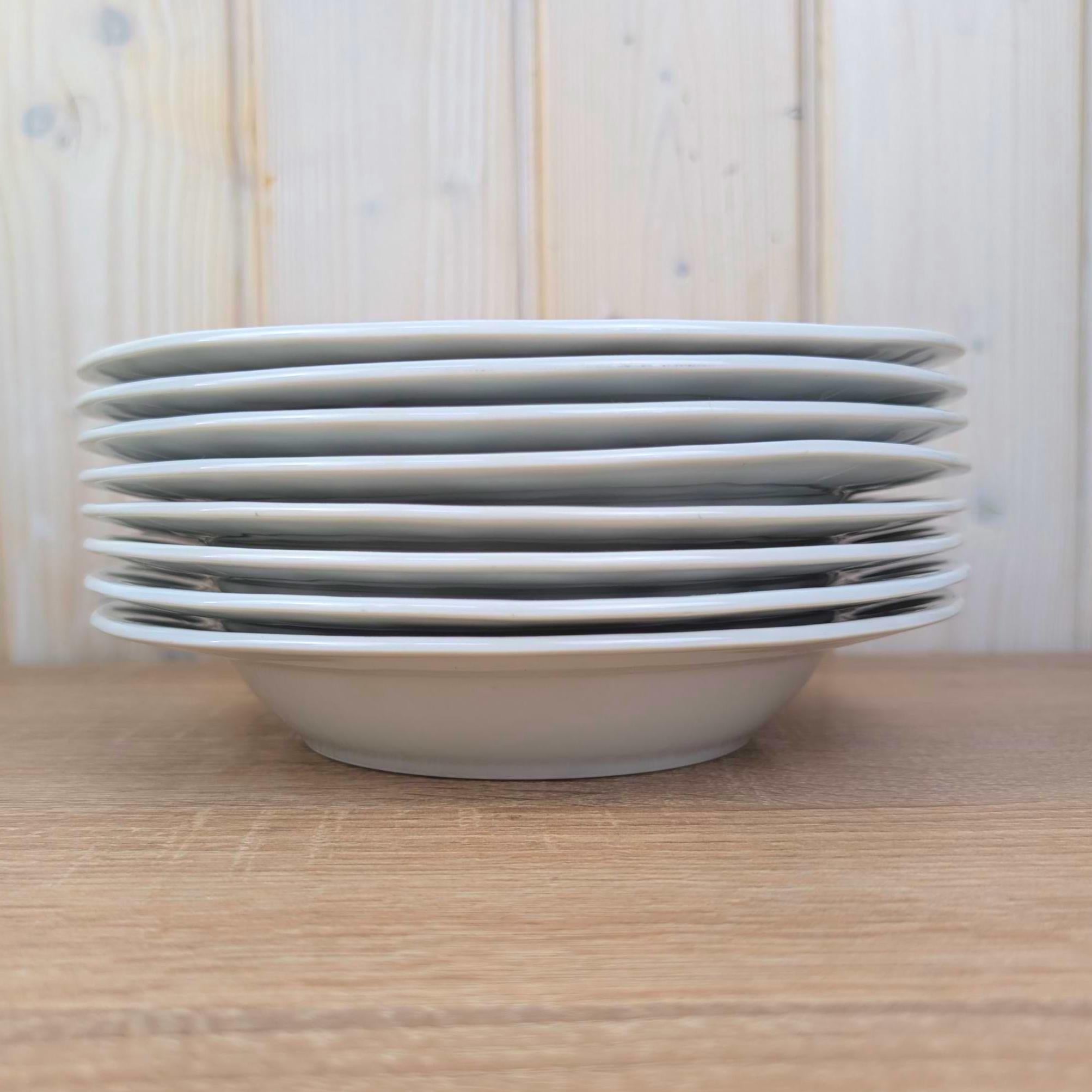Soup or Pasta Plates Set of 8, Kahla Duett, white porcelain, circle relief rim, GDR East Germany, 1960s 1970s