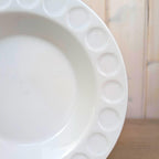 Soup or Pasta Plates Set of 8, Kahla Duett, white porcelain, circle relief rim, GDR East Germany, 1960s 1970s