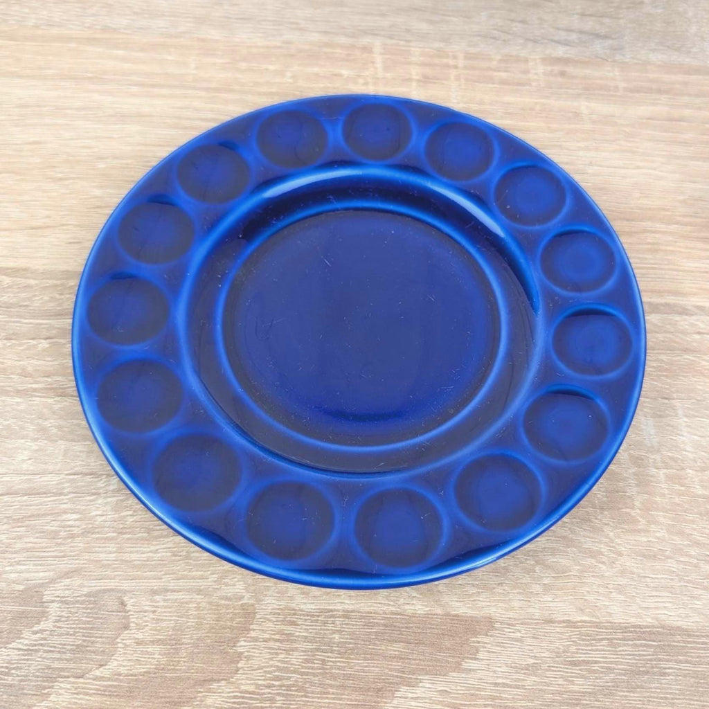 Cup and Saucer Set of 4, Kahla Duett, white cup cobalt blue saucer, GDR East Germany, 1960s 1970s