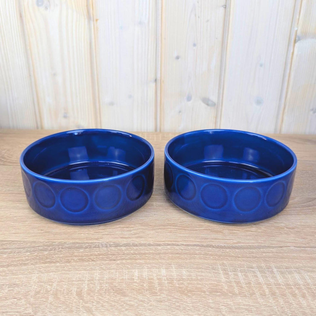 Bowls Set of 3, Kahla Duett, cobalt blue porcelain, circle relief, GDR East Germany, 1960s 1970s
