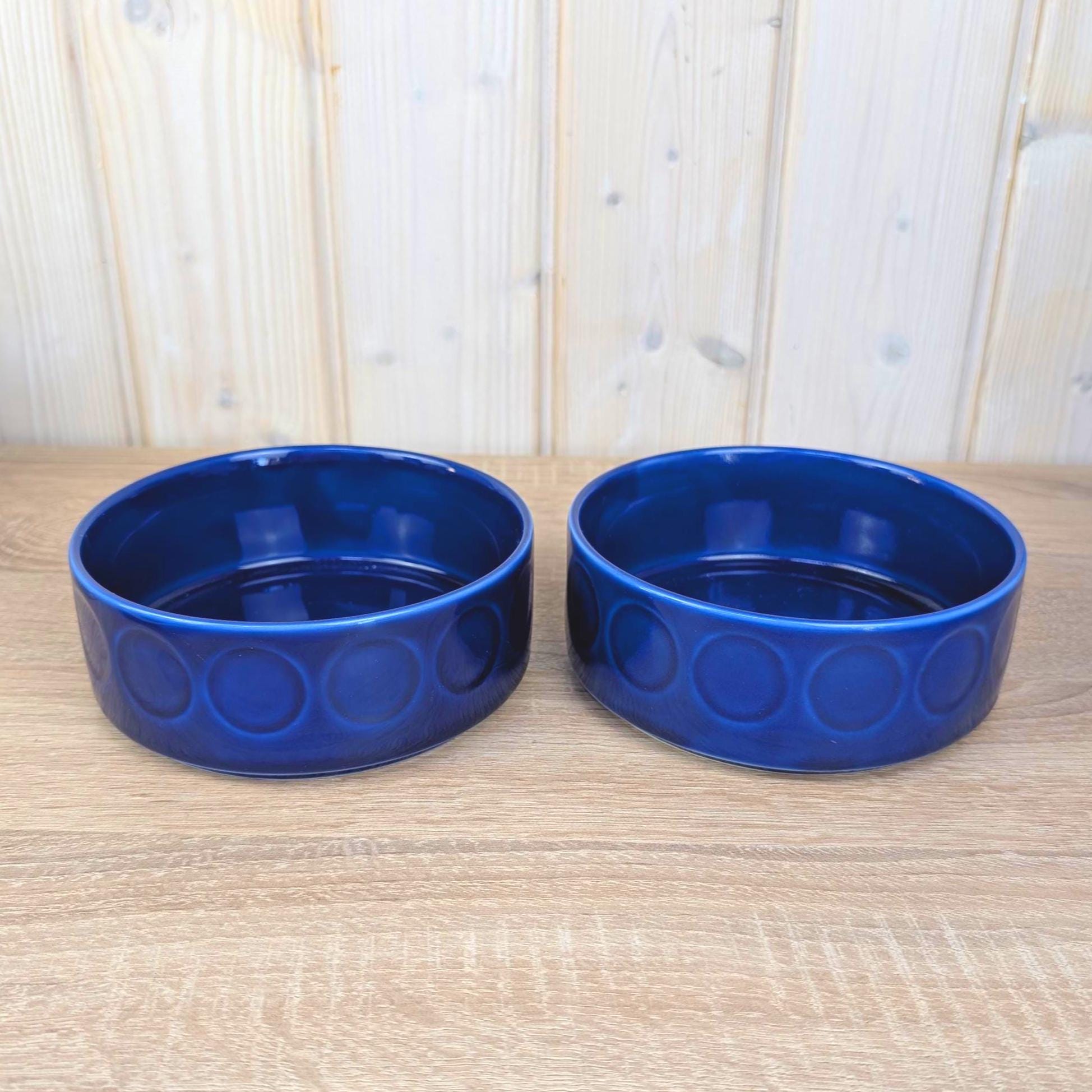Bowls Set of 3, Kahla Duett, cobalt blue porcelain, circle relief, GDR East Germany, 1960s 1970s