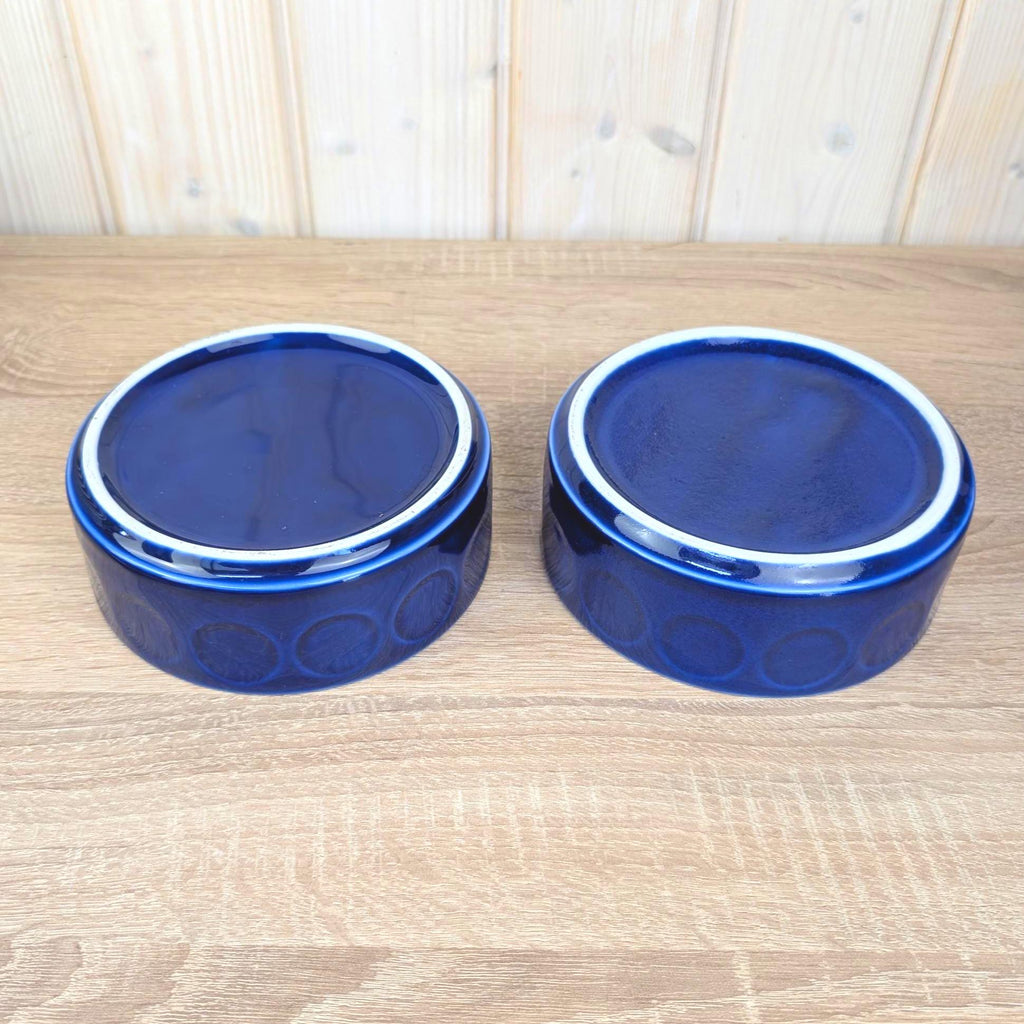 Bowls Set of 3, Kahla Duett, cobalt blue porcelain, circle relief, GDR East Germany, 1960s 1970s