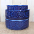 Bowls Set of 3, Kahla Duett, cobalt blue porcelain, circle relief, GDR East Germany, 1960s 1970s