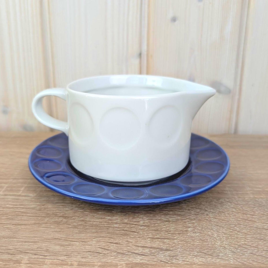 Gravy Boat with Saucer, Kahla Duett , white porcelain and cobalt blue, GDR East Germany, 1960s 1970s