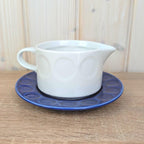 Gravy Boat with Saucer, Kahla Duett , white porcelain and cobalt blue, GDR East Germany, 1960s 1970s