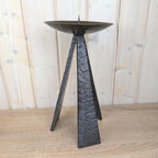 Brutalist Iron Tripod Candleholder, Hammered Metal Bowl, Hand Forged, 1970s