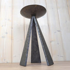 Brutalist Iron Tripod Candleholder, Hammered Metal Bowl, Hand Forged, 1970s