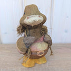 Coconut Shell Duck Figurine, Handmade Natural Fiber Folk Art, Boho Decor, 1980s