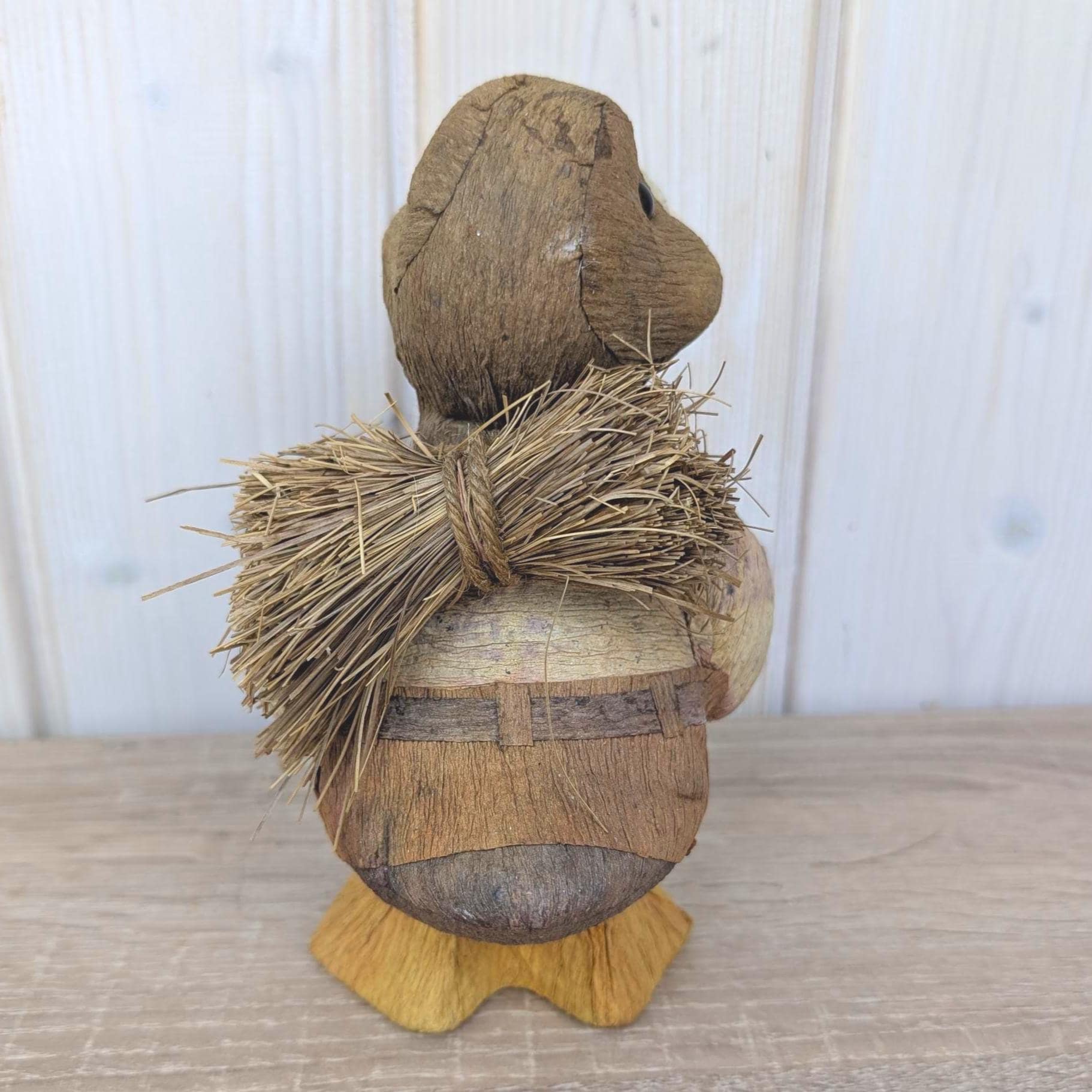 Coconut Shell Duck Figurine, Handmade Natural Fiber Folk Art, Boho Decor, 1980s
