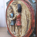 Zodiac Plaque Gemini, Hand Carved Wood, Polychrome Relief Wall Panel, Folk Art, Twins Sign, 1960s