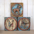 Zodiac Plaque Gemini, Hand Carved Wood, Polychrome Relief Wall Panel, Folk Art, Twins Sign, 1960s