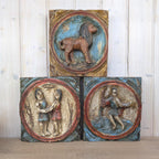 Zodiac Plaque Aquarius, Hand Carved Wood , Polychrome Relief Wall Panel, Folk Art, Water Bearer, 1960s
