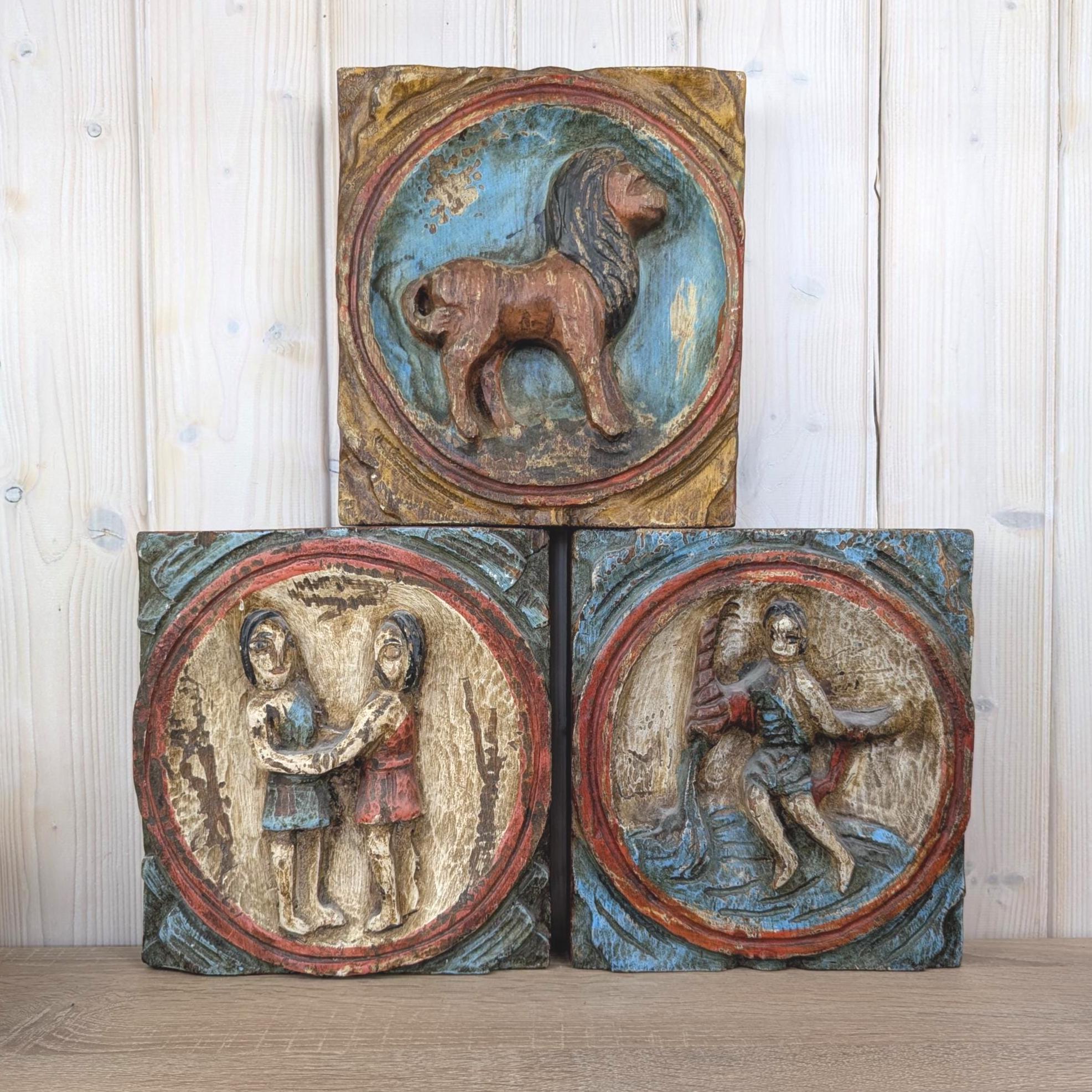 Zodiac Plaque Aquarius, Hand Carved Wood , Polychrome Relief Wall Panel, Folk Art, Water Bearer, 1960s