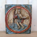 Zodiac Plaque Aquarius, Hand Carved Wood , Polychrome Relief Wall Panel, Folk Art, Water Bearer, 1960s