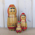 Russian Matryoshka Nesting Doll Set of 3, Made in USSR, Geometric Folk Art, Torpedo Shape, 1970s