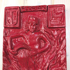 Saint Florian Wall Plaque, Ceramic Relief, Red Glazed, Patron Saint Firefighters, German Folk Art, Wasser Feuer