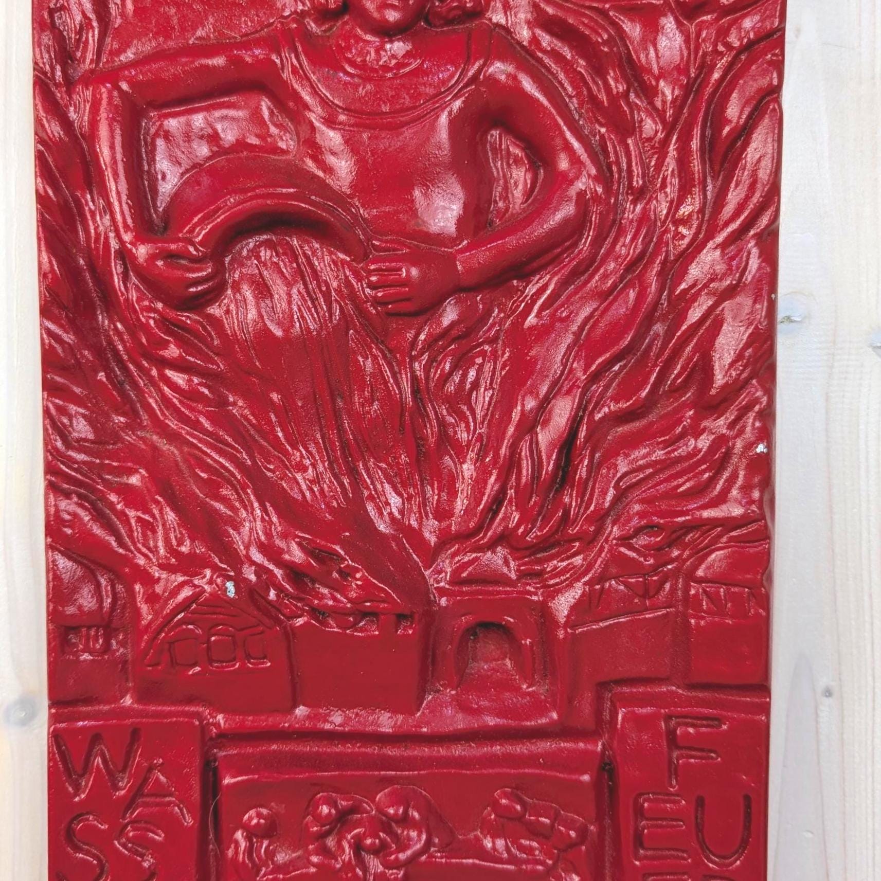 Saint Florian Wall Plaque, Ceramic Relief, Red Glazed, Patron Saint Firefighters, German Folk Art, Wasser Feuer