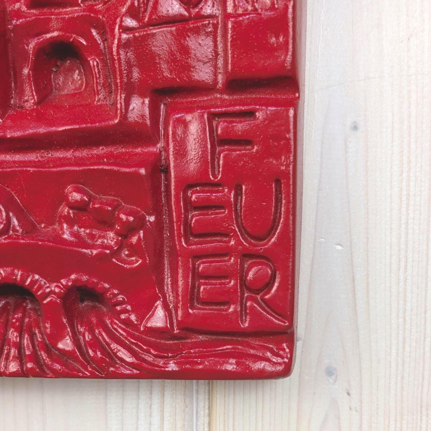Saint Florian Wall Plaque, Ceramic Relief, Red Glazed, Patron Saint Firefighters, German Folk Art, Wasser Feuer