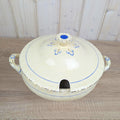 Grindley England Soup Tureen, Cream Earthenware, Blue Floral and Gold Trim, Staffordshire, circa 19361954