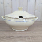 Grindley England Soup Tureen, Cream Earthenware, Blue Floral and Gold Trim, Staffordshire, circa 19361954