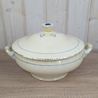Grindley England Soup Tureen, Cream Earthenware, Blue Floral and Gold Trim, Staffordshire, circa 19361954
