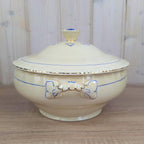Grindley England Soup Tureen, Cream Earthenware, Blue Floral and Gold Trim, Staffordshire, circa 19361954