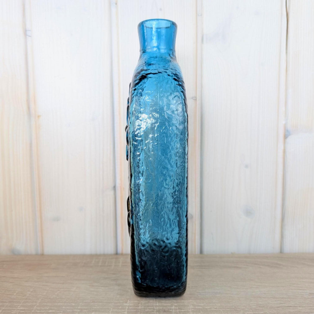 Wayne Husted Stelvia Empoli Glass Bottle, Teal Blue Bird of Peace Decanter, Italian MCM Art Glass, 1960s