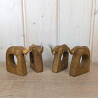 Napkin Rings Set of 4, Elephant Hand Carved Wood, African Folk Art, Boho Table Decor, 1970s