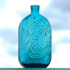 Wayne Husted Stelvia Empoli Glass Bottle, Teal Blue Bird of Peace Decanter, Italian MCM Art Glass, 1960s