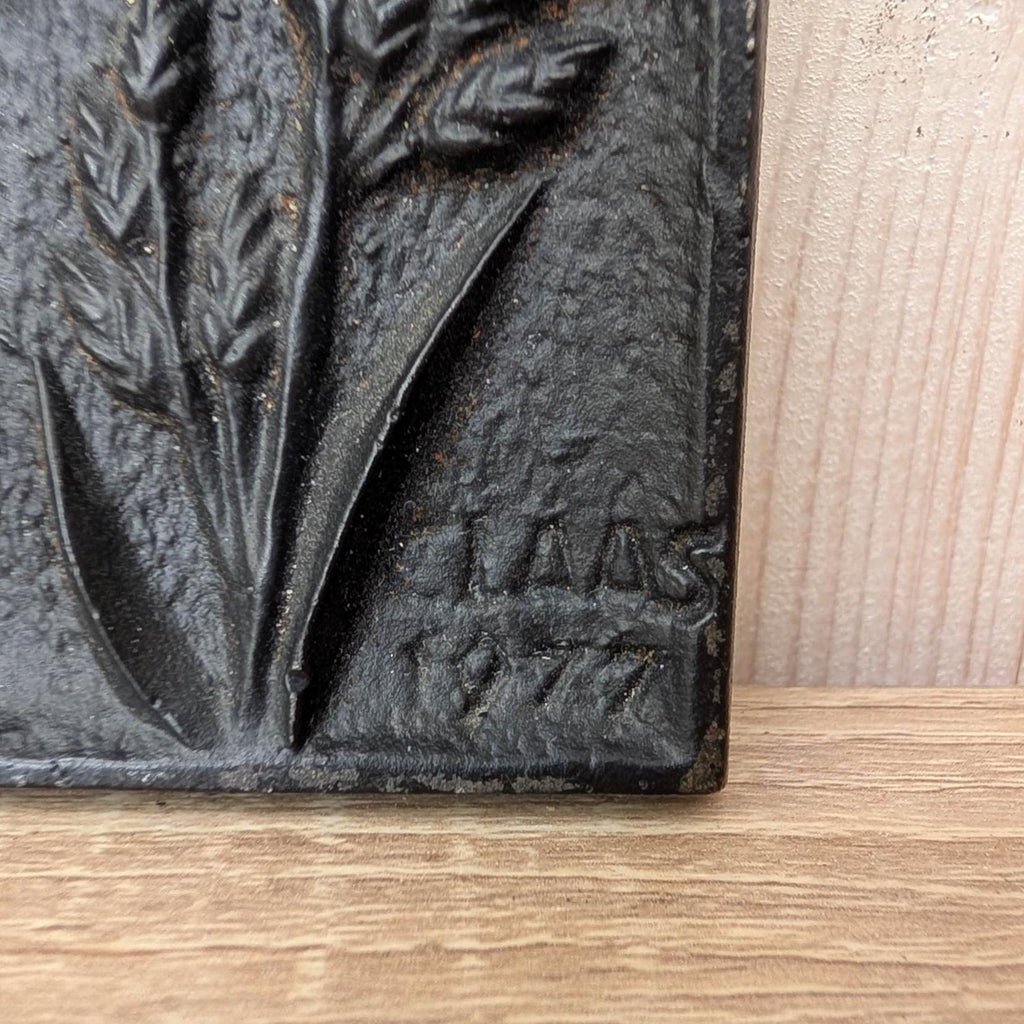 Cast Iron Wall Plaques Set of 3, Botanical Relief, Signed Klaas 1977, Sunflower Wheat Wildflower, Rustic Wall Decor